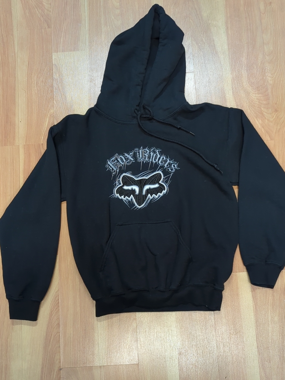 Gildan Black Crewneck Hoodie with White Fox Riders Graphic